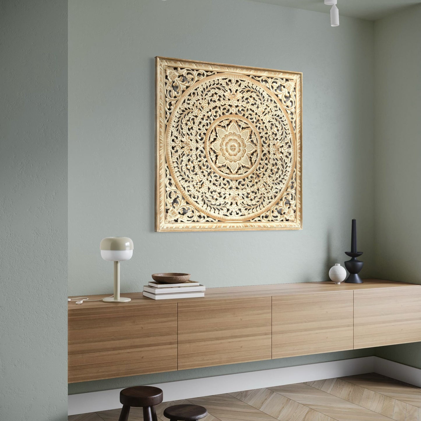 Carved Decorative Panel "Peony" - Antic Wash - 100 cm