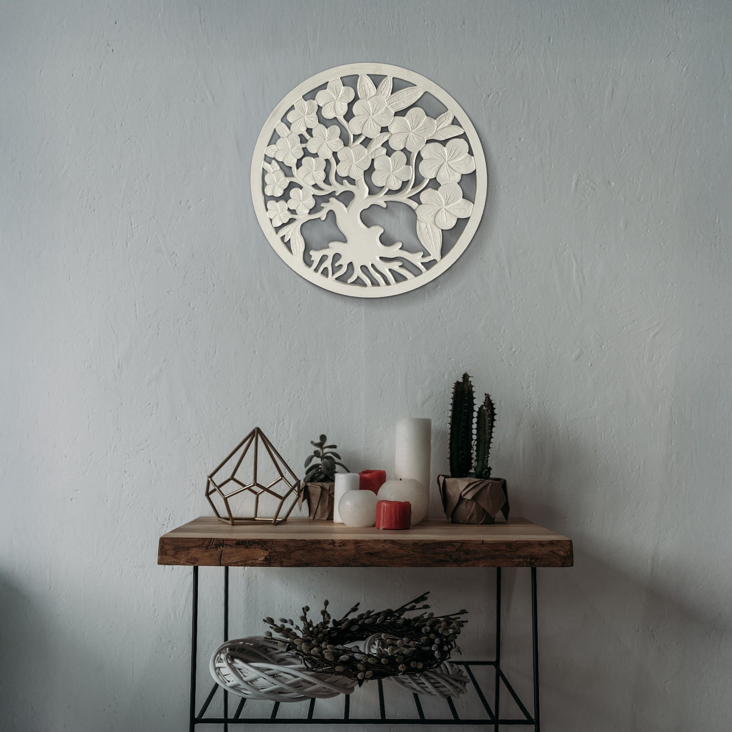 Carved Decorative Panel "Kamboja" - White - 60 cm