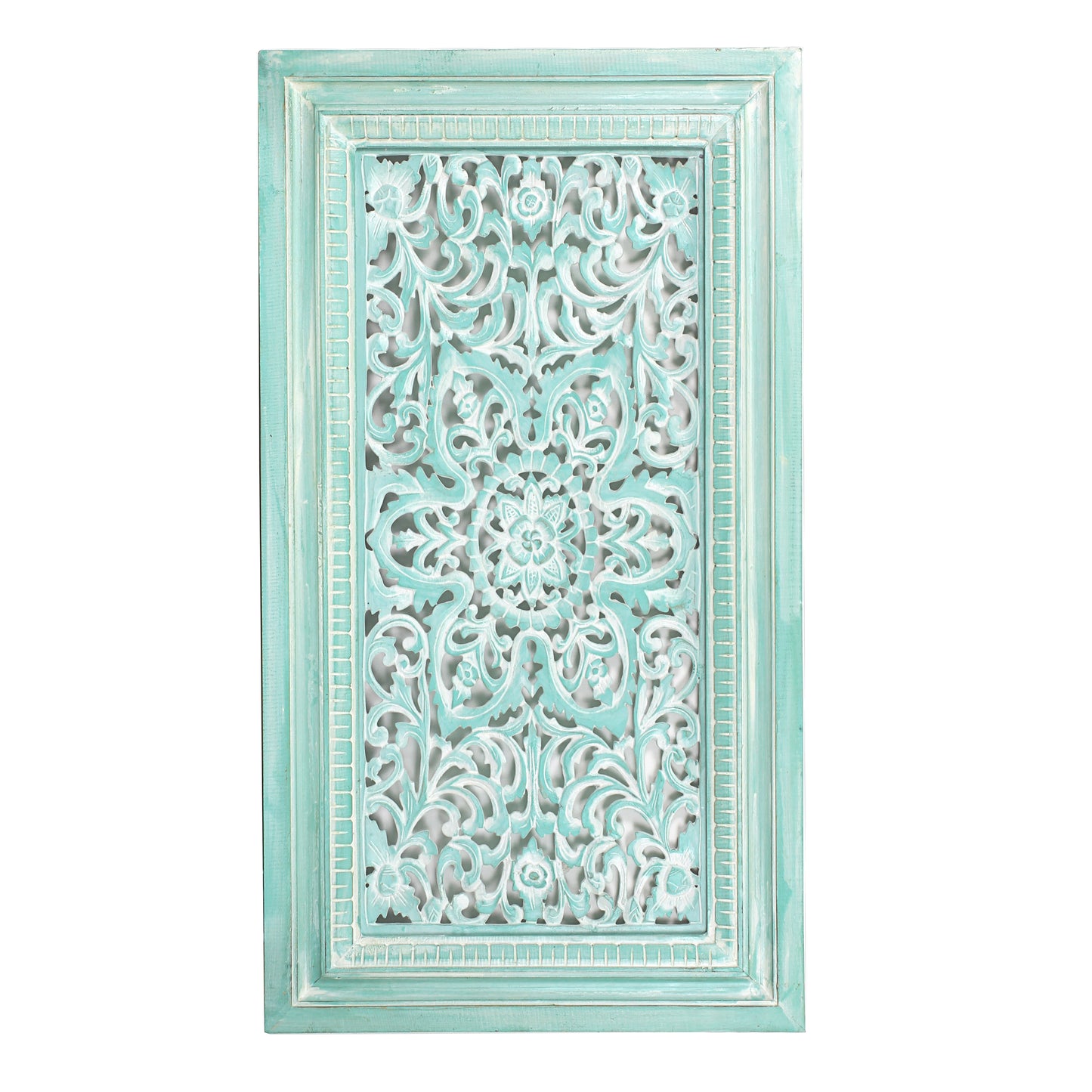 Carved Decorative Panel "Freesia" - Green Wash - 90 x 50 cm