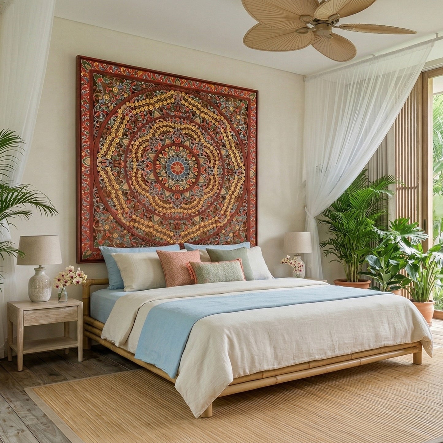 Custom Carved Bed Headboard 'Malawi' - Red