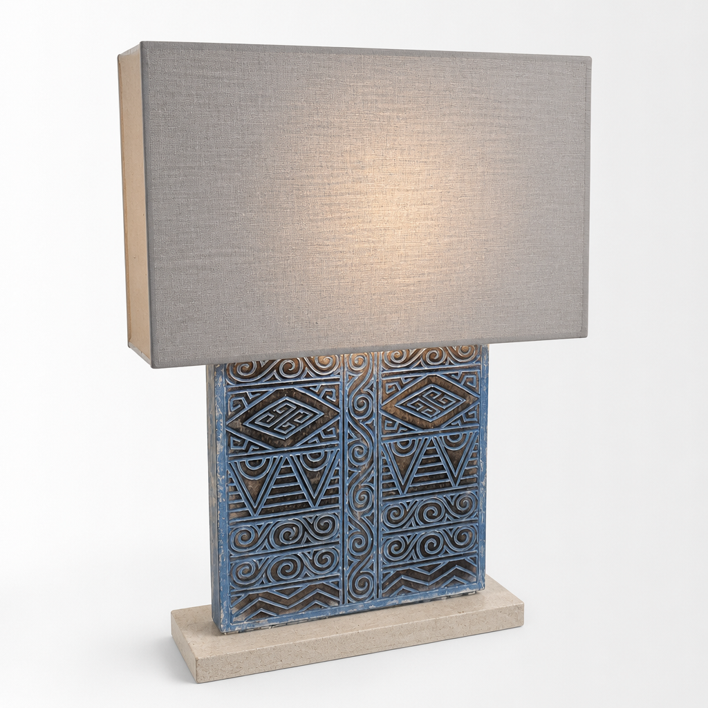 Carved Table Lamp “Rêve” – Blue Wash
