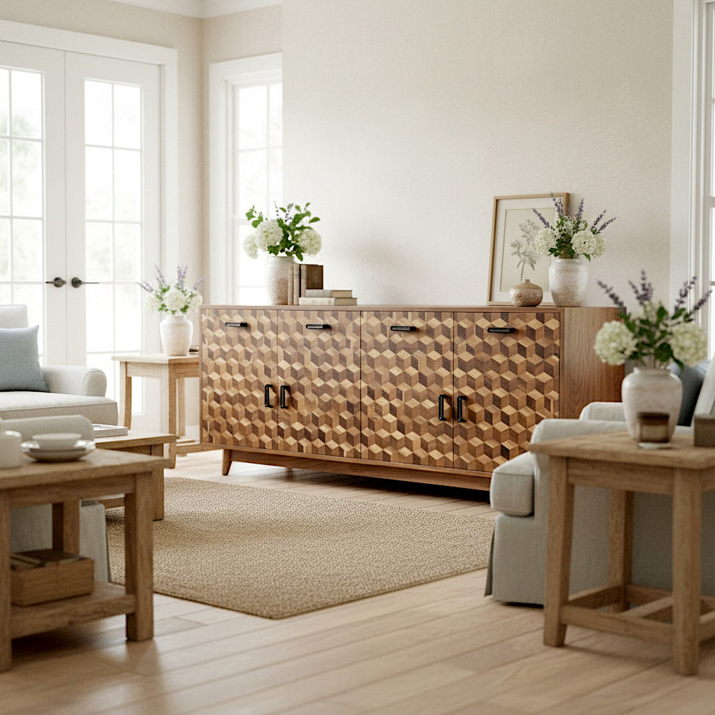 Wooden Sideboard Console Cabinet "Savanna" - Natural - 180 cm