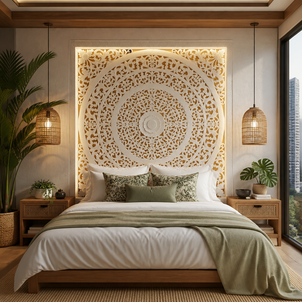 Carved Full Bed Headboard "Rampai"
