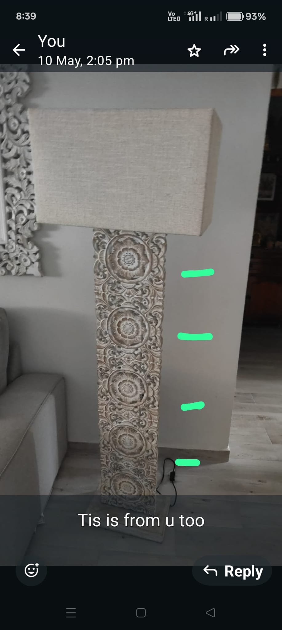 Custom Carved Table Lamp '6 Elephants' - Red Beige - 160cm