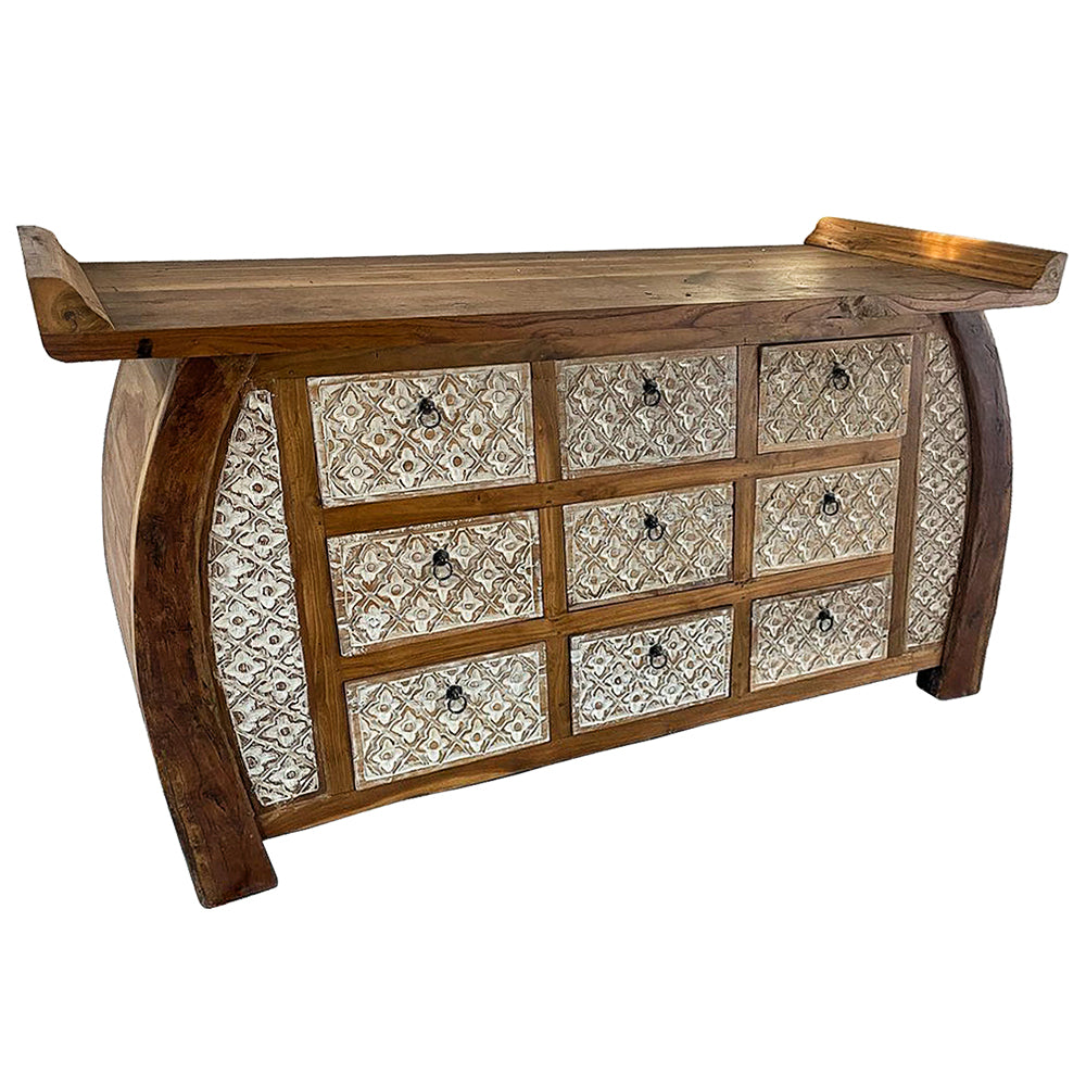 9-Drawer Wooden Carved Console Table “Nashmia” – 170 cm