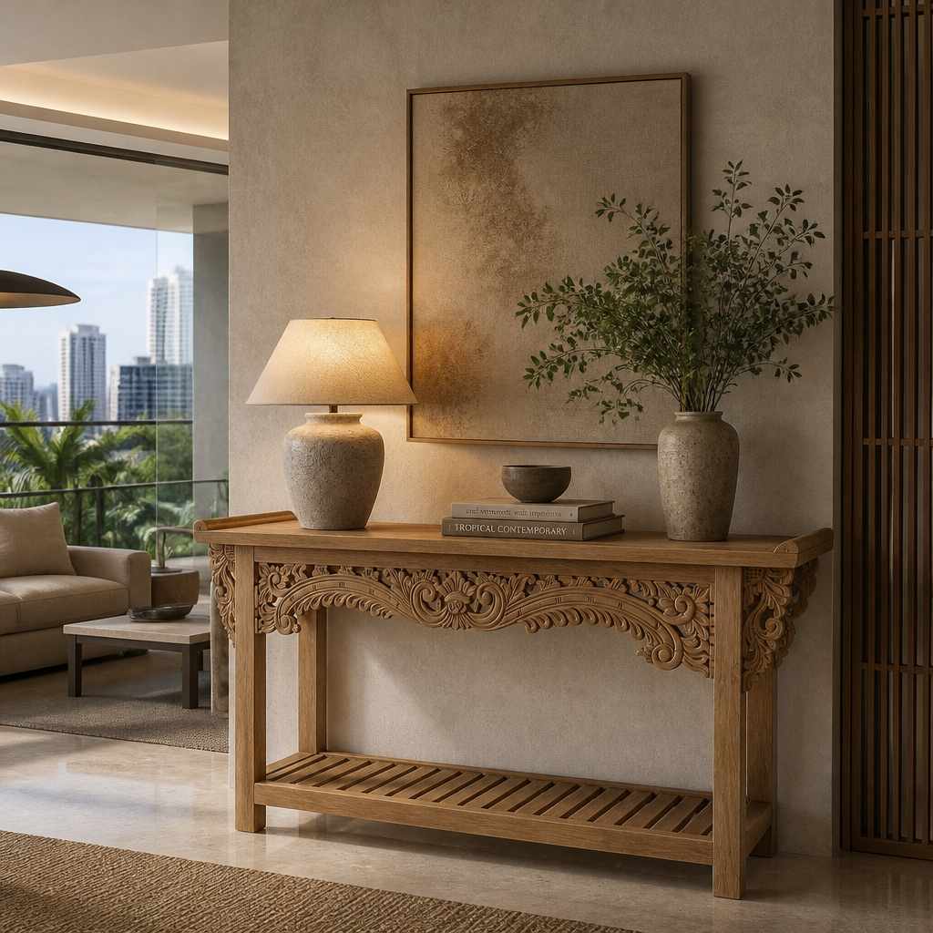 Wooden Carved Console Table "Mangesta" - Natural - 150 cm