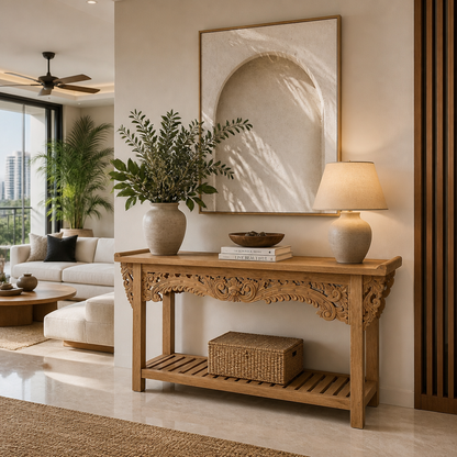 Wooden Carved Console Table "Mangesta" - Natural - 150 cm