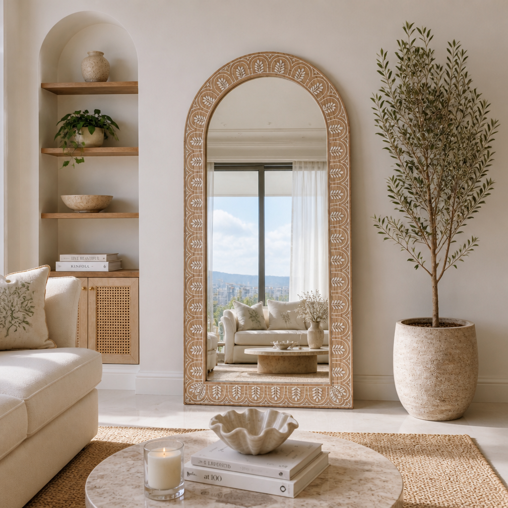 Hand Carved Mirror "Dedari" - Antic Wash - 180 x 90 cm