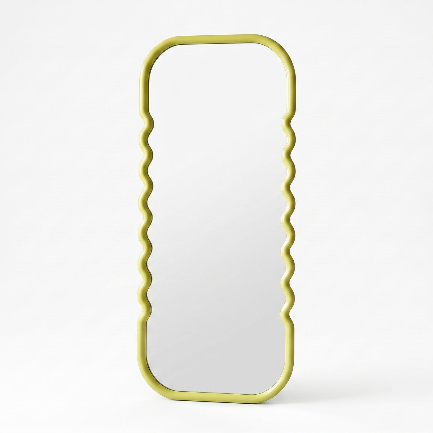 Wooden Wavy Mirror 'Asri' - Yellow -  160 x 60 cm