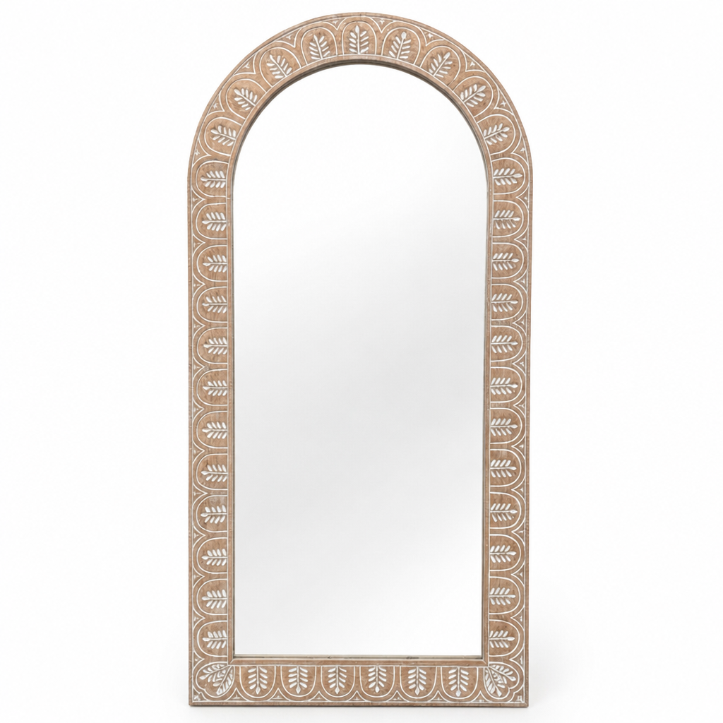 Hand Carved Mirror "Dedari" - Antic Wash - 180 x 90 cm