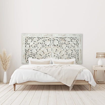 Carved Half Bed Headboard "Dianna" White Wash - [US-stock]