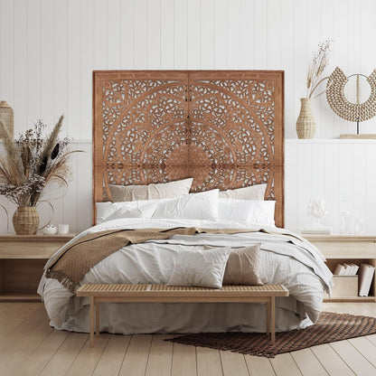 Giant Wood Wall Art / Full Bed Headboard "Manusa" - Natural - [US-stock]