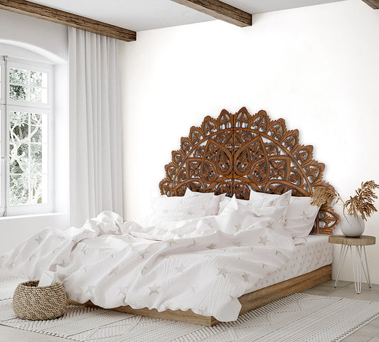 Carved Bed Headboard "Mahkota" - Brown - EXP