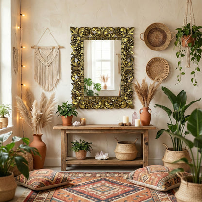 Hand Carved Mirror "Bajo" Gold Wash - 90 cm