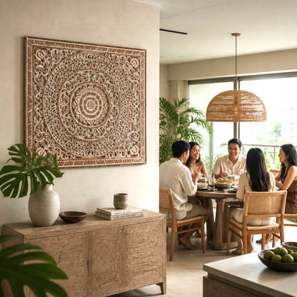Carved Decorative Panel "Berawa" in Antique Wash - 120 x 100 cm