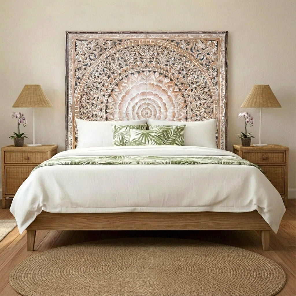 Carved Bed Headboard "Cendana" - Antic Wash