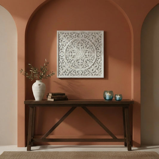 Carved Decorative Panel "Ceningan" - White Wash - 100 x 100 cm