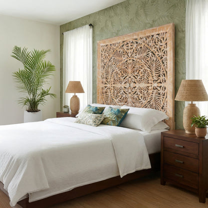Hand Carved Full Bed Headboard 'Christine' - Antic wash