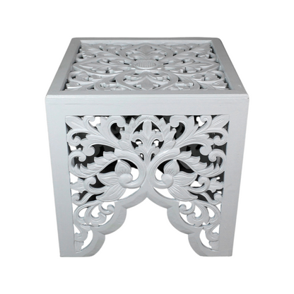 Carved Bedside Table "Ratu" - White