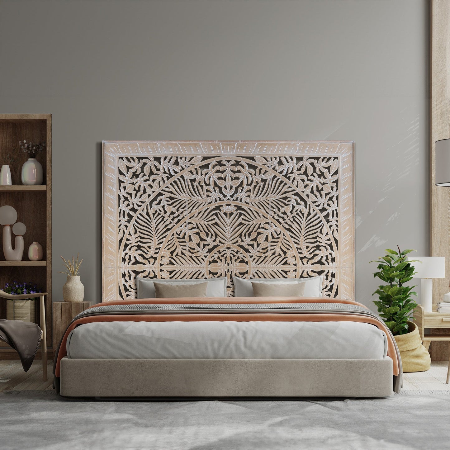 Carved Full Bed Headboard - Christine - Antic wash - USA