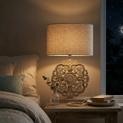 Carved Table Lamp 'Diya' - Pastel Brown