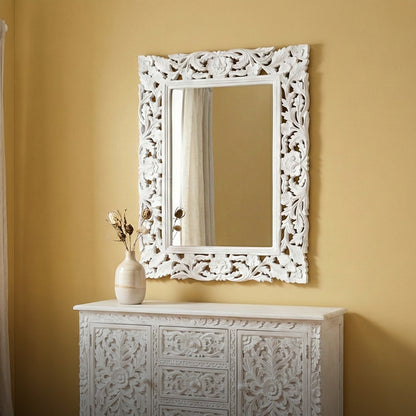 Hand Carved Mirror "Gemilang" White - 90 cm