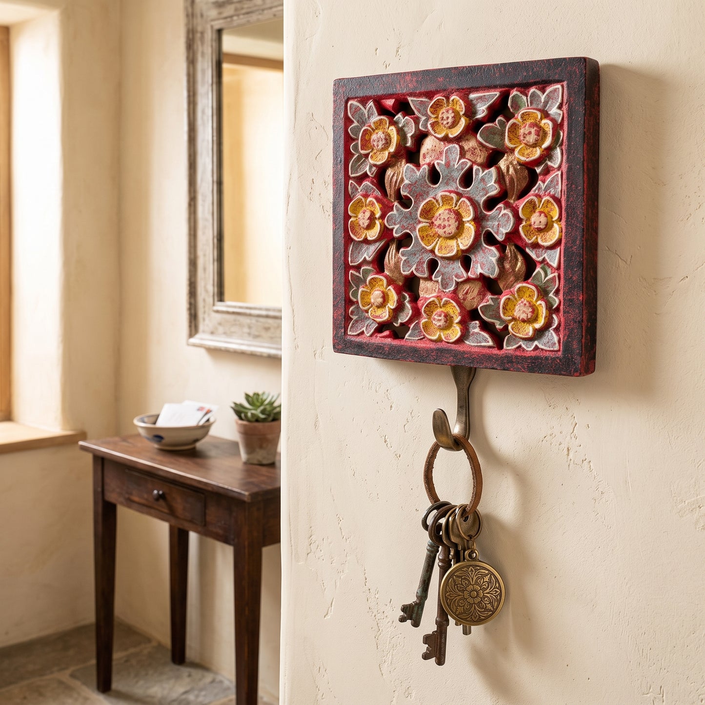 Brass Carved Hanger 'Ayana' - Red