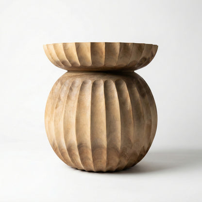 Sculptural Wooden Side Table / Stool 'Suari' in Natural - 50 x 50 cm