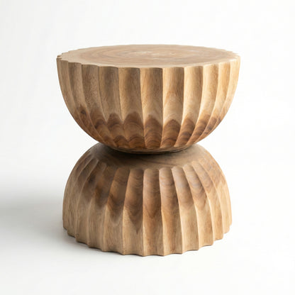 Sculptural Wooden Side Table / Stool 'Kayara' in Natural - 50 x 50 cm