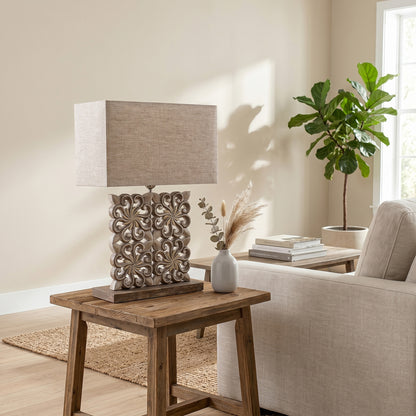 Carved Table Lamp 'Ishwari' - Pastel Brown