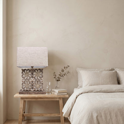 Carved Table Lamp 'Ishwari' - Pastel Brown