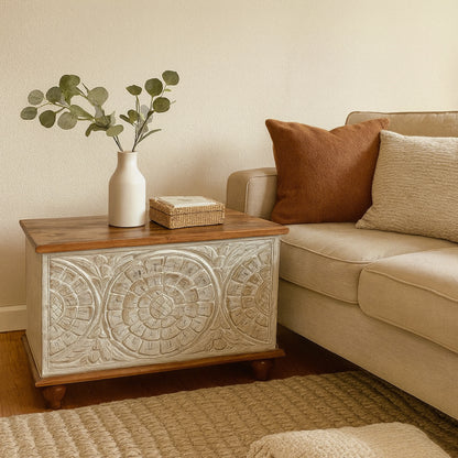 Carved Wood Trunk "Kikan" - 90 cm