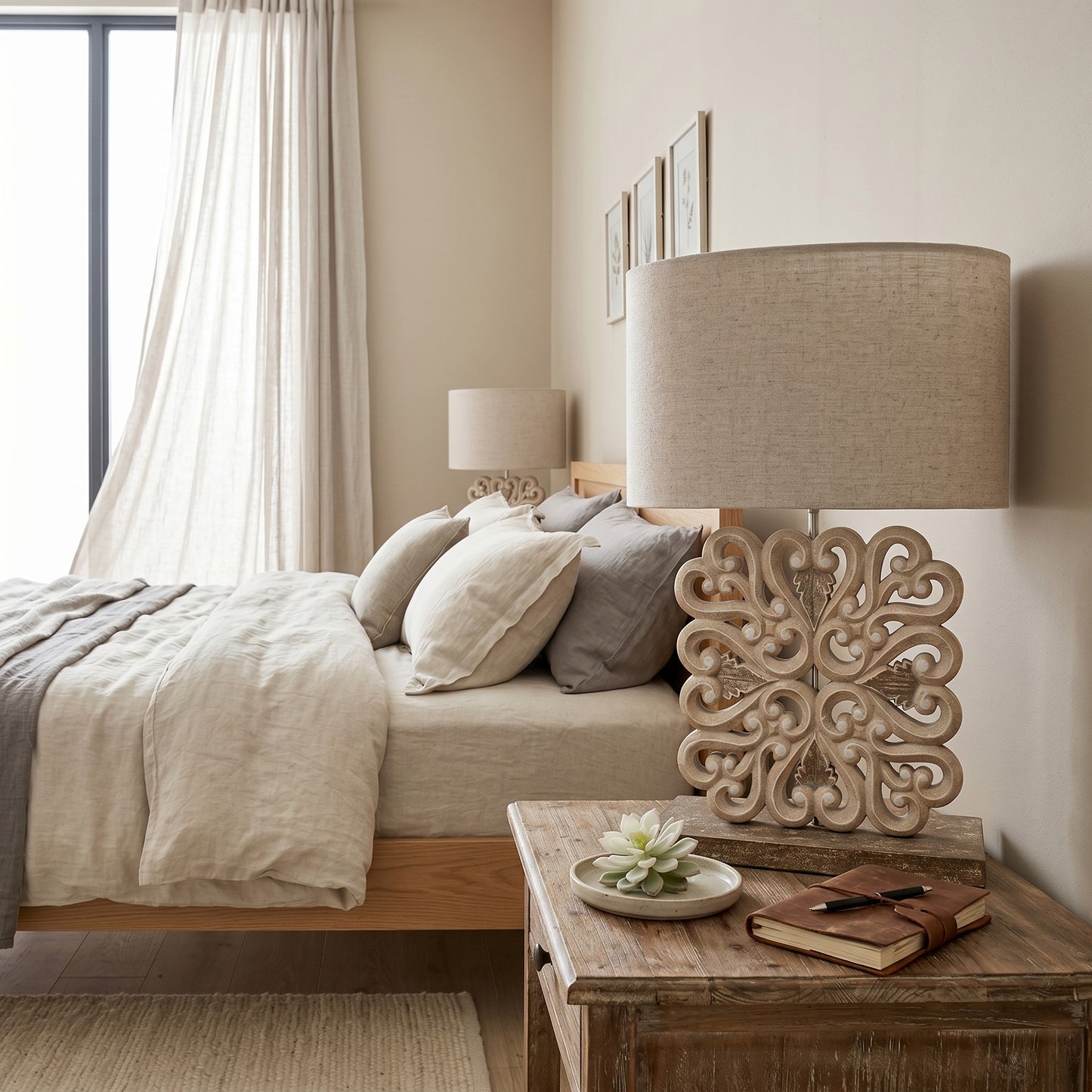 Carved Table Lamp "Labuan" - Pastel Brown