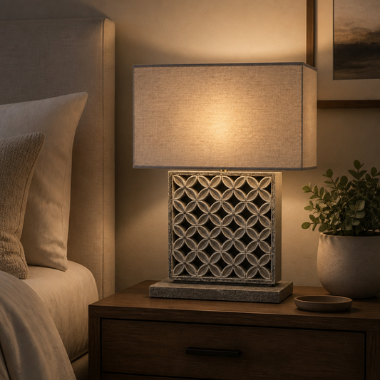 Carved Table Lamp "Lune" - Pastel Brown