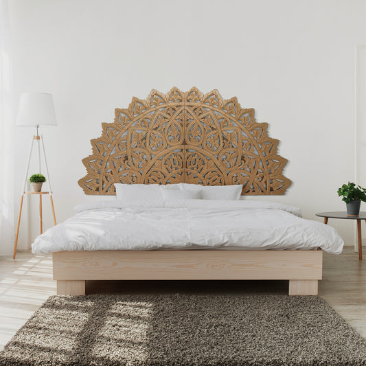 Carved Bed Headboard "Mahkota" - Natural - [US-stock]