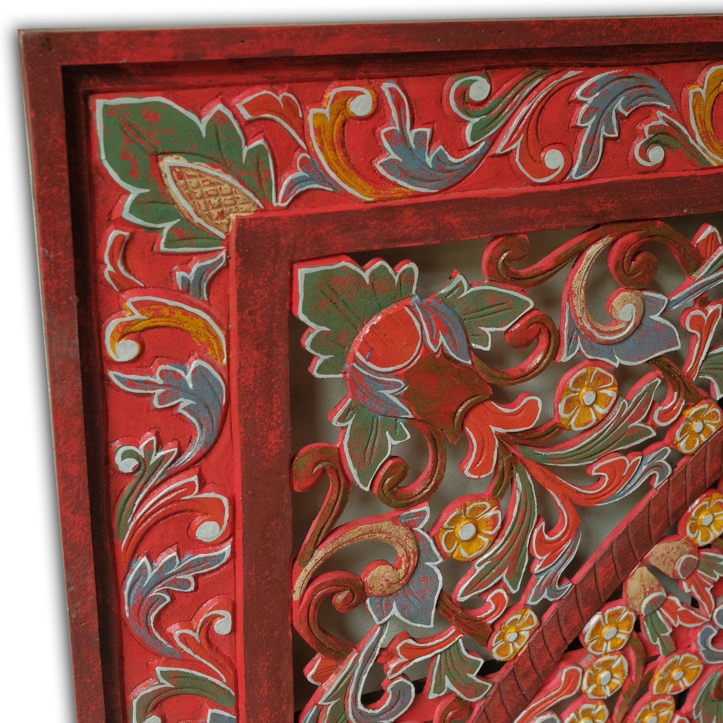 Custom Carved Bed Headboard 'Malawi' - Red