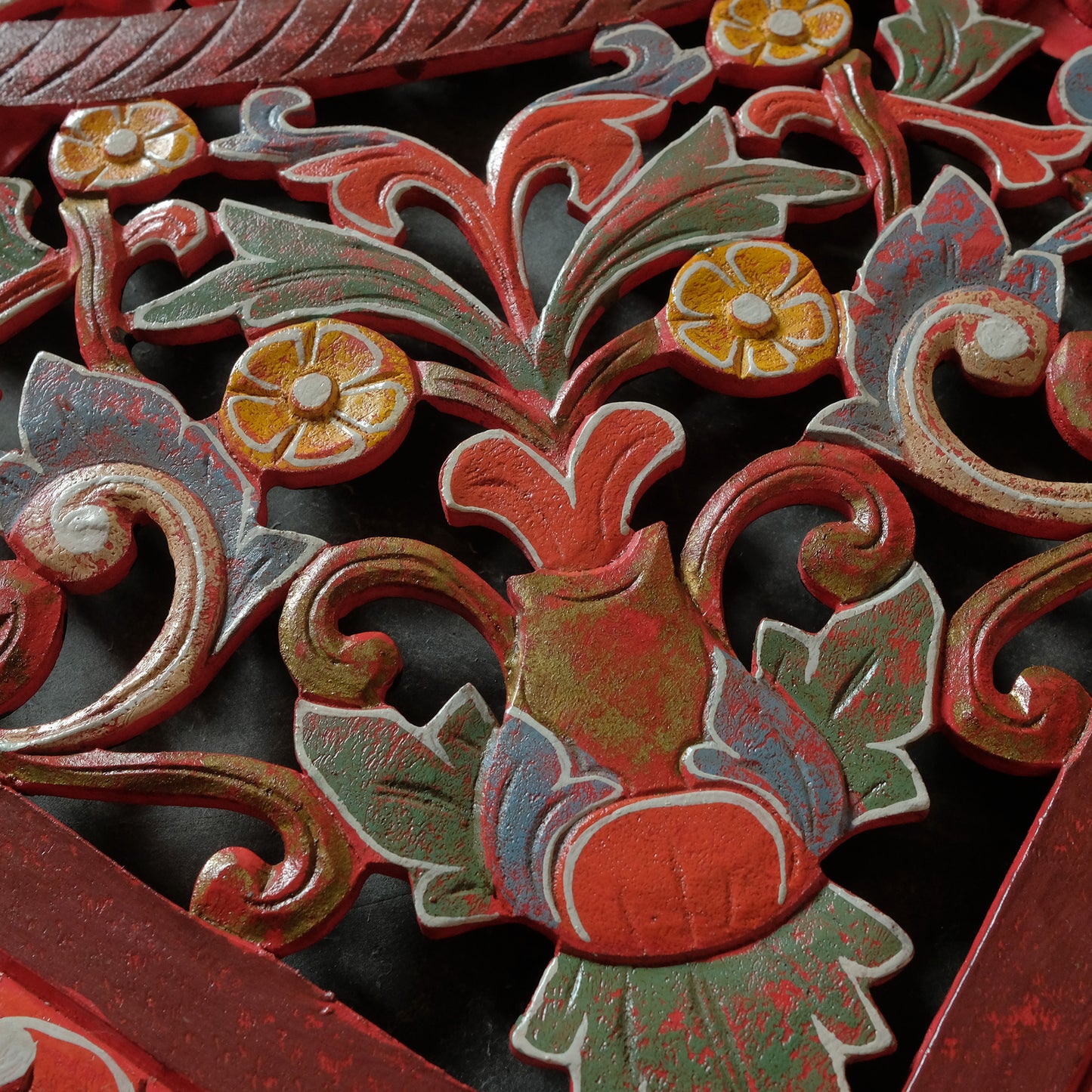 Custom Carved Bed Headboard 'Malawi' - Red