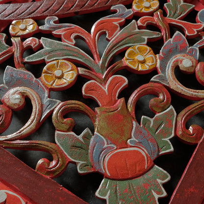 Custom Carved Bed Headboard 'Malawi' - Red