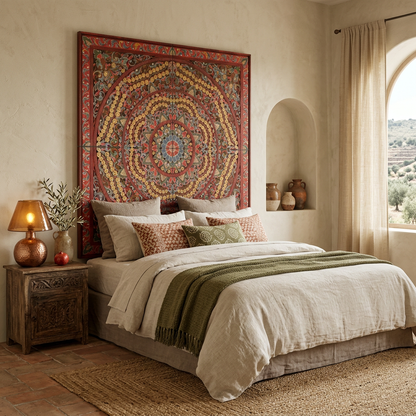Custom Carved Bed Headboard 'Malawi' - Red