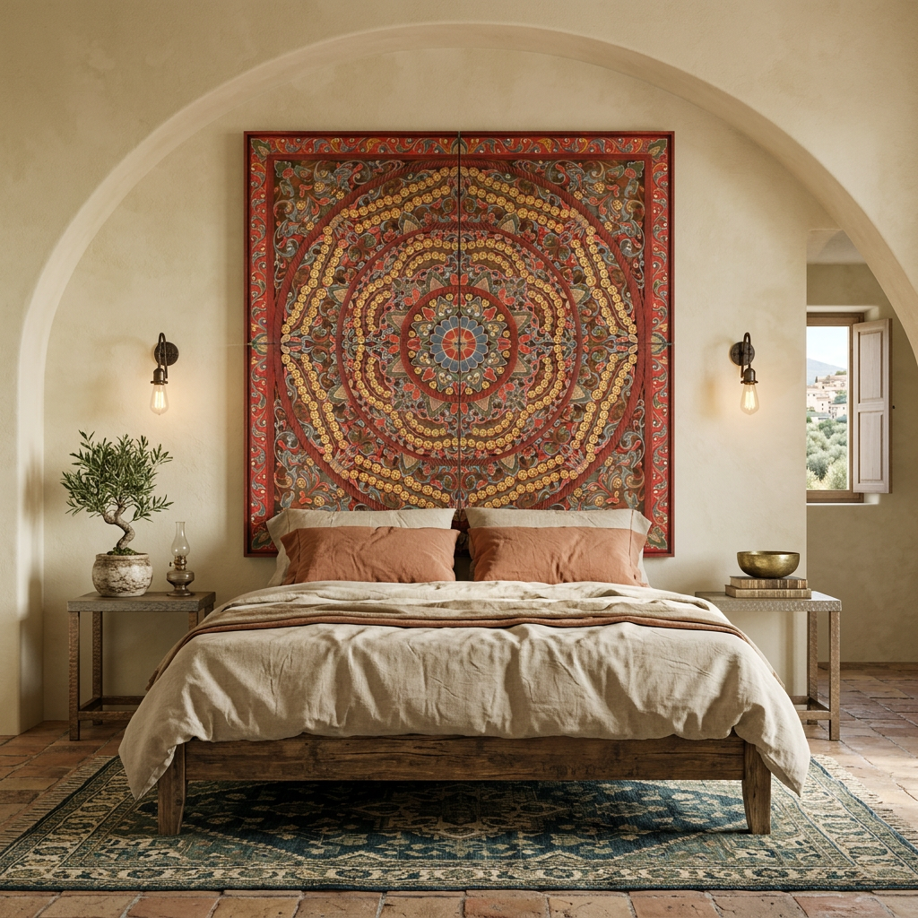 Custom Carved Bed Headboard 'Malawi' - Red