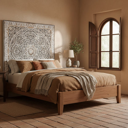 Carved Bed Headboard 'Malawi' - Antic Wash