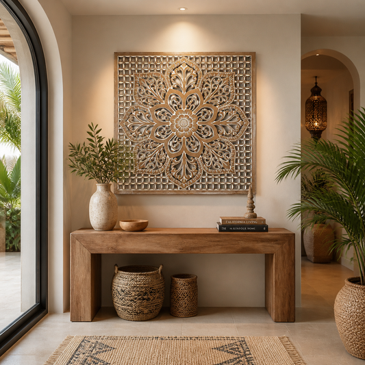 Carved Decorative Panel "Medit" - Antique Wash - 100 x 100 cm