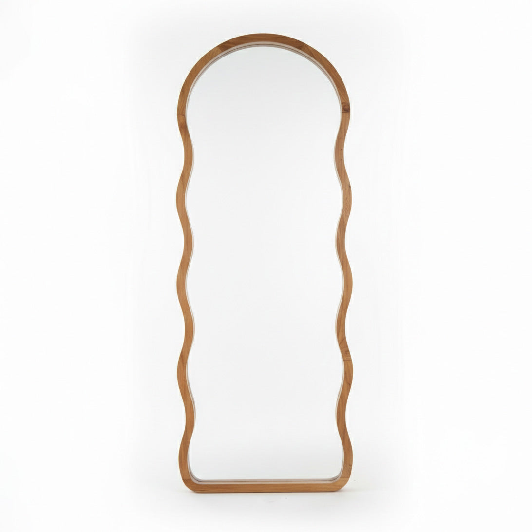Wooden Wavy Mirror 'Lini' - Natural -  170 x 60 cm