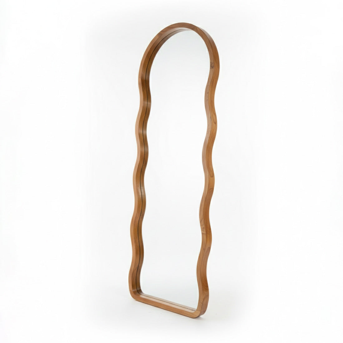 Wooden Wavy Mirror 'Lini' - Natural -  170 x 60 cm