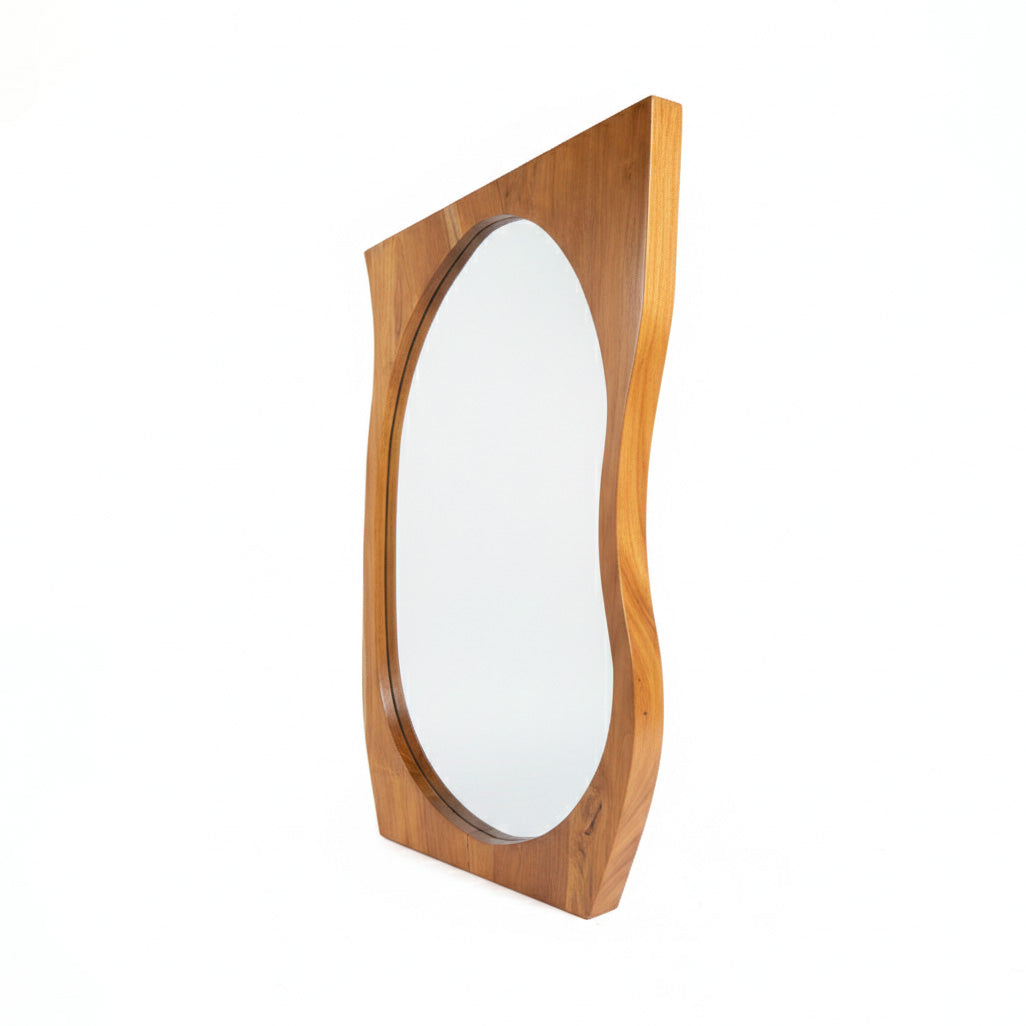 Wooden Organic Wavy Mirror 'Rimba' - Natural -  100 x 53 cm