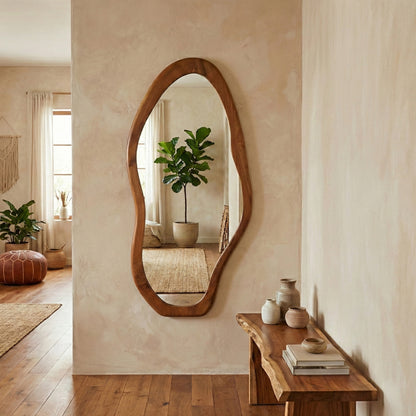 Wooden Organic Mirror 'Laras' - Natural -  110 x 50 cm