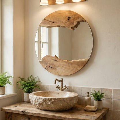 Wooden Round Mirror "Bumi" - Natural - 60 cm