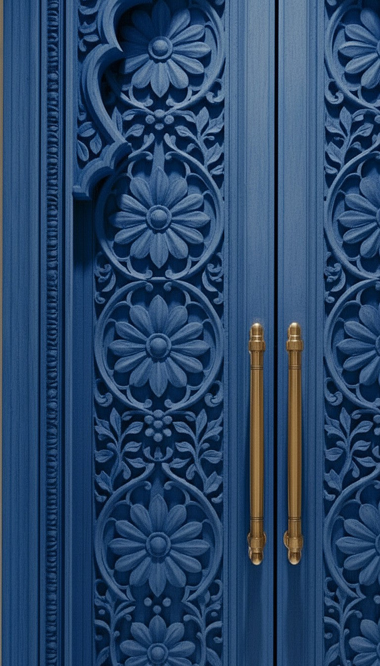 Custom Wooden Arch Indian Door - Teak Wood in Indigo Blue