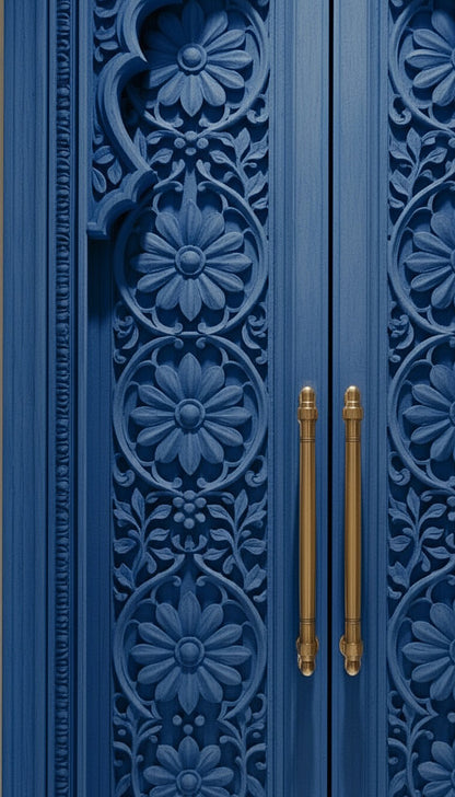 Custom Wooden Arch Indian Door - Teak Wood in Indigo Blue