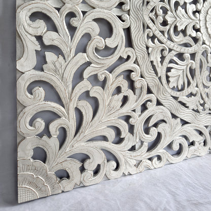 Carved Bed Headboard "Murraya" - White Wash